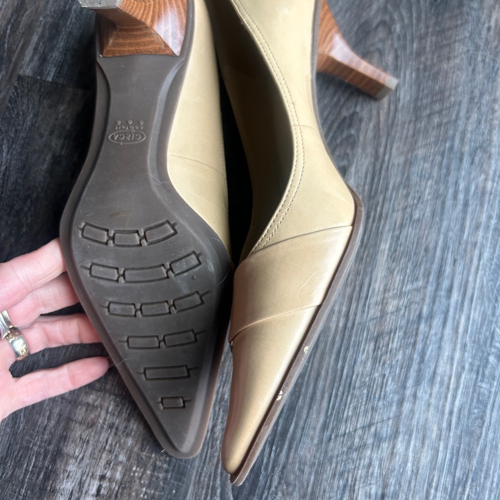 Joan & David Beige leather upper Heels with Silver Accent - Picture 4 of 4